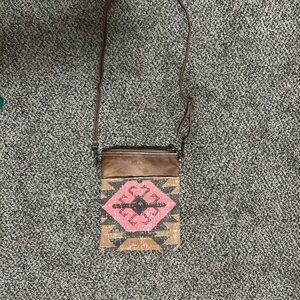 Myra Brown and Pink Patterned Crossbody Bag